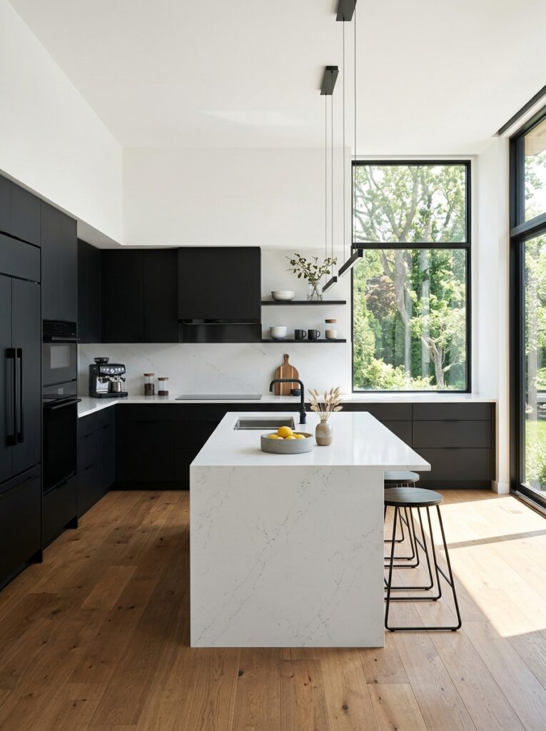 Black and Natural Wood Kitchen Cabinet Ideas