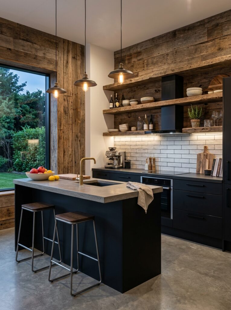 Black and Natural Wood Kitchen Cabinet Ideas