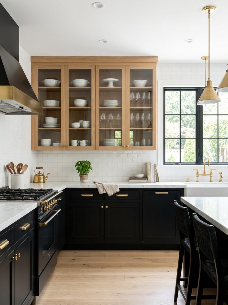 Black and Natural Wood Kitchen Cabinet Ideas