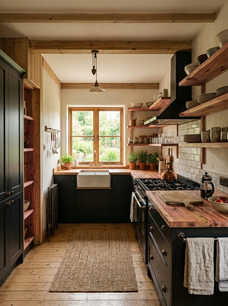Black and Natural Wood Kitchen Cabinet Ideas