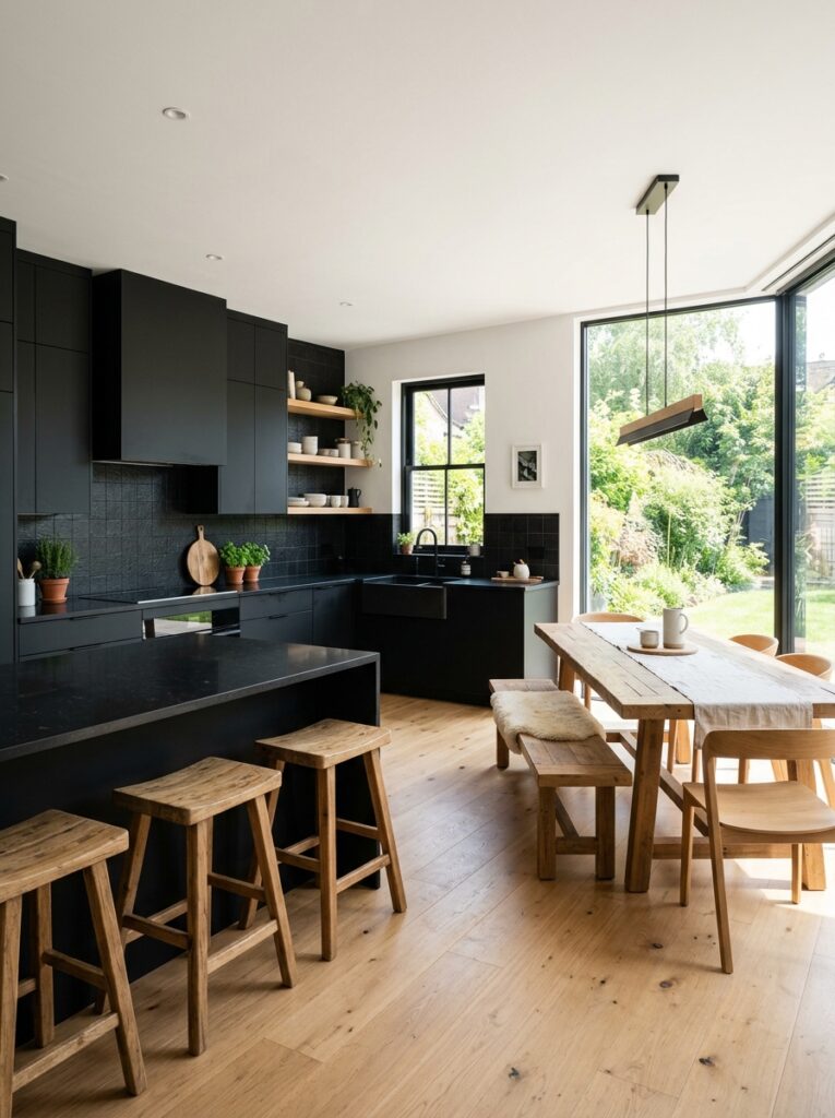 Black and Natural Wood Kitchen Cabinet Ideas