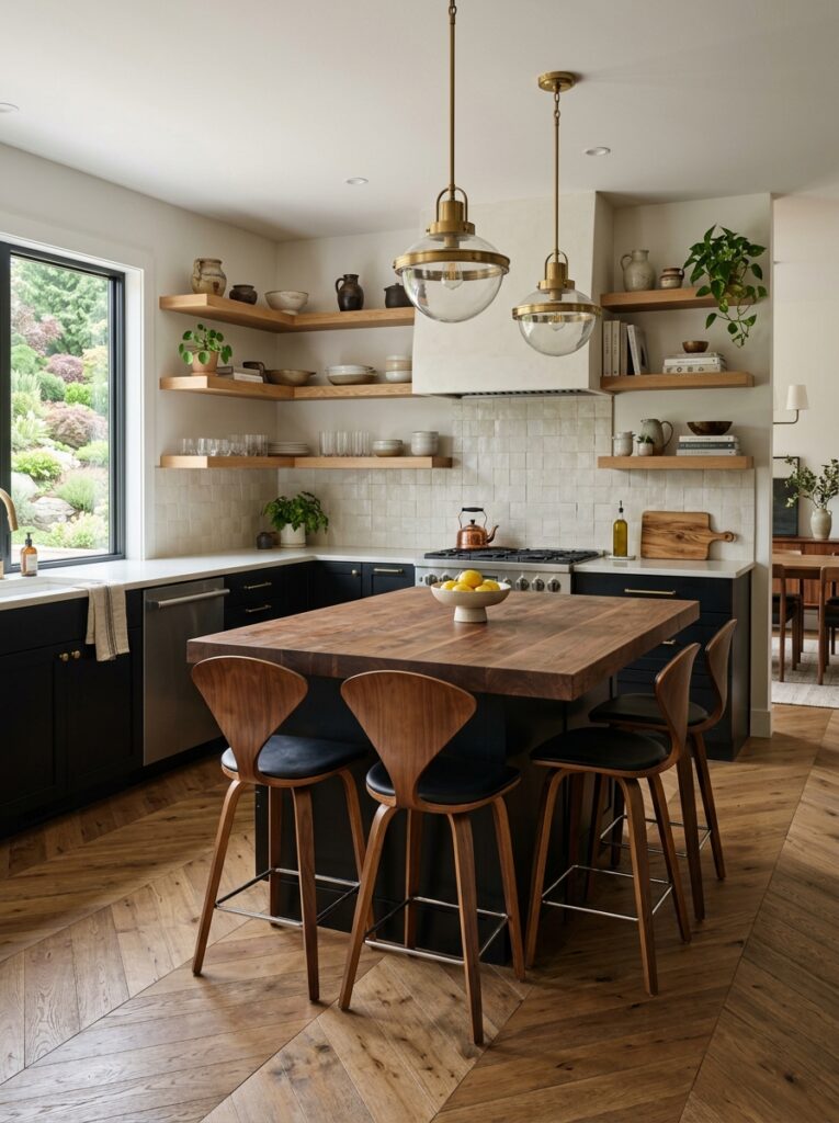 Black and Natural Wood Kitchen Cabinet Ideas