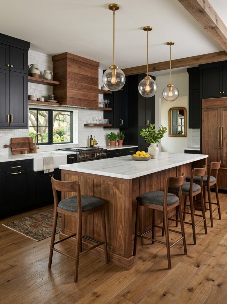 Black and Natural Wood Kitchen Cabinet Ideas