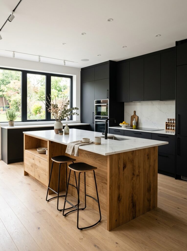Black and Natural Wood Kitchen Cabinet Ideas