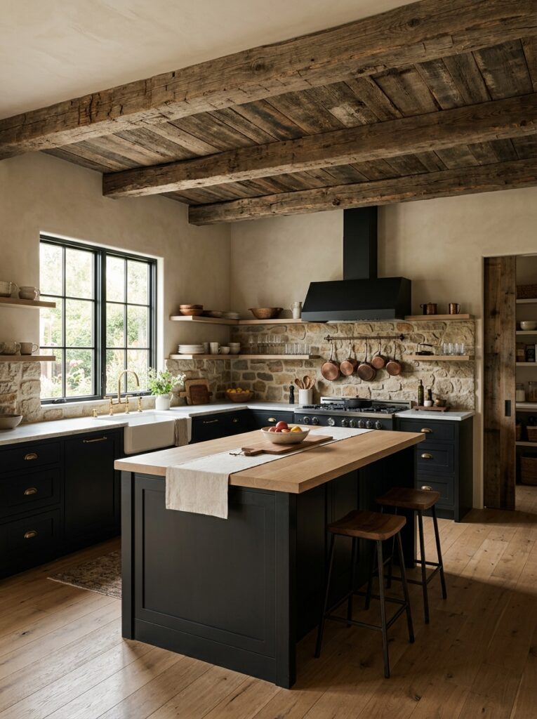 Black and Natural Wood Kitchen Cabinet Ideas