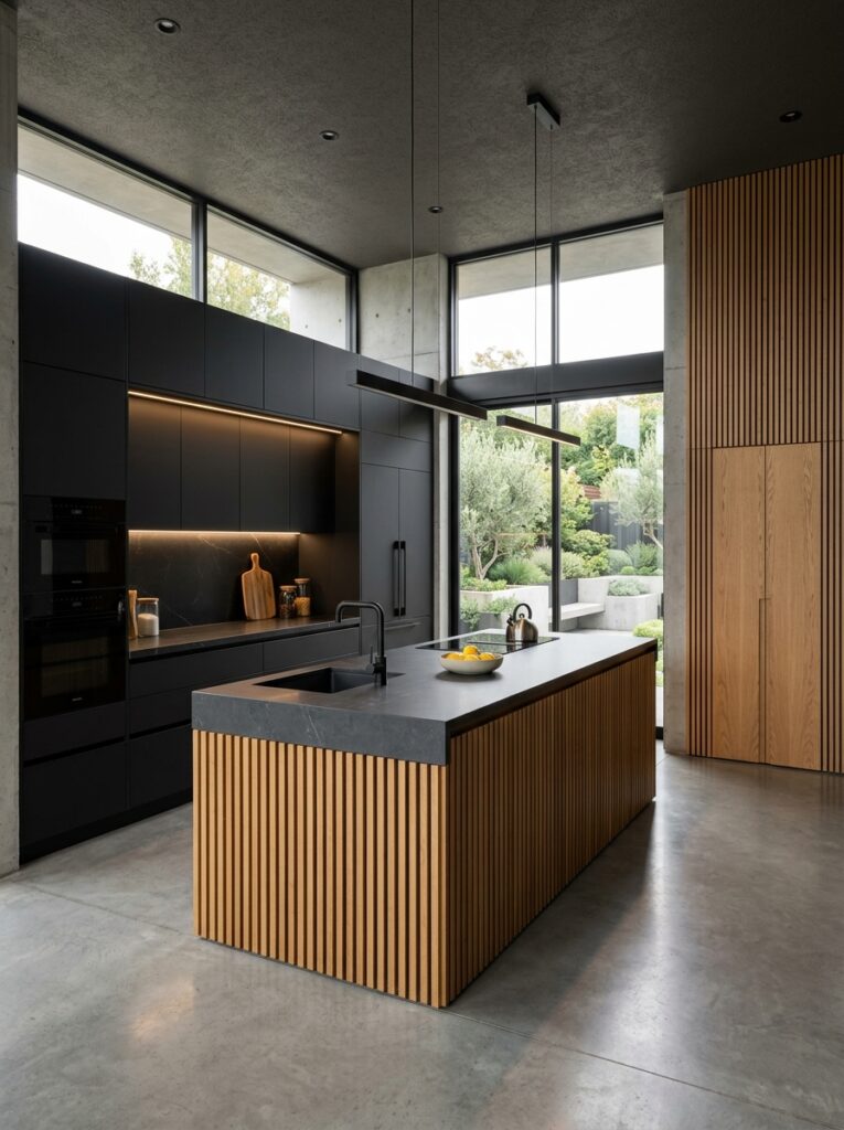 Black and Natural Wood Kitchen Cabinet Ideas