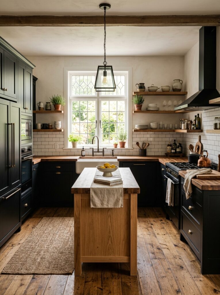 Black and Natural Wood Kitchen Cabinet Ideas