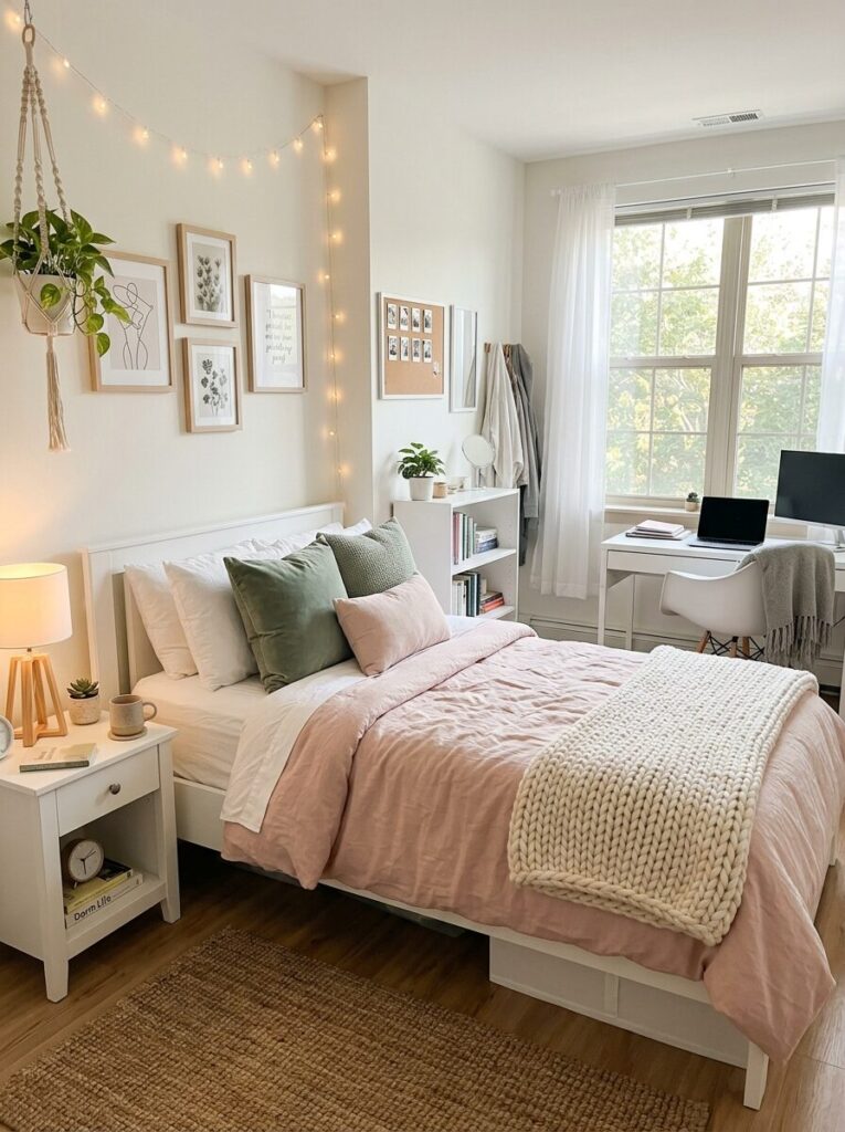 Pink and Green Dorm Room