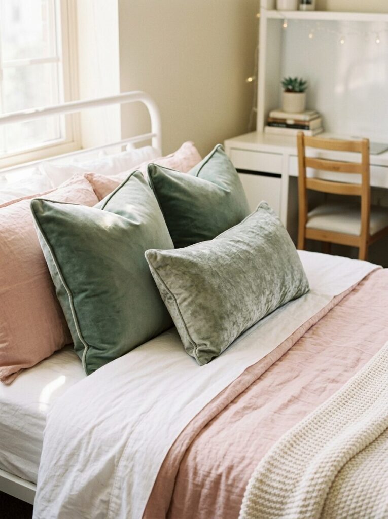 Pink and Green Dorm Room
