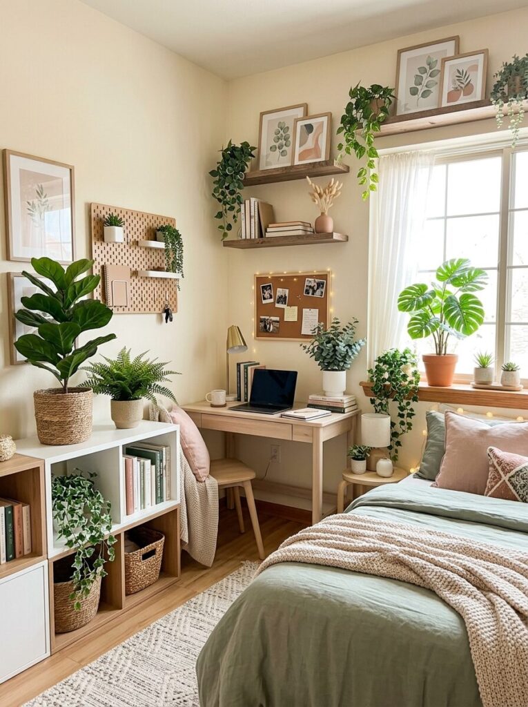 Pink and Green Dorm Room