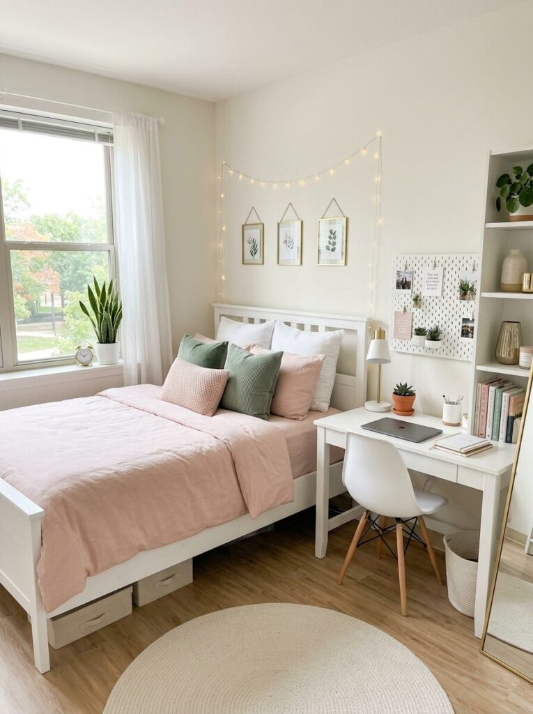 Pink and Green Dorm Room