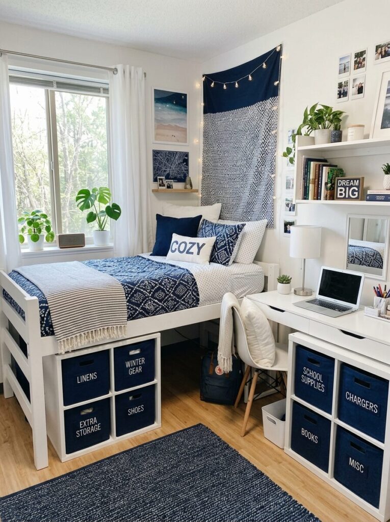 Blue and White Dorm Room Ideas