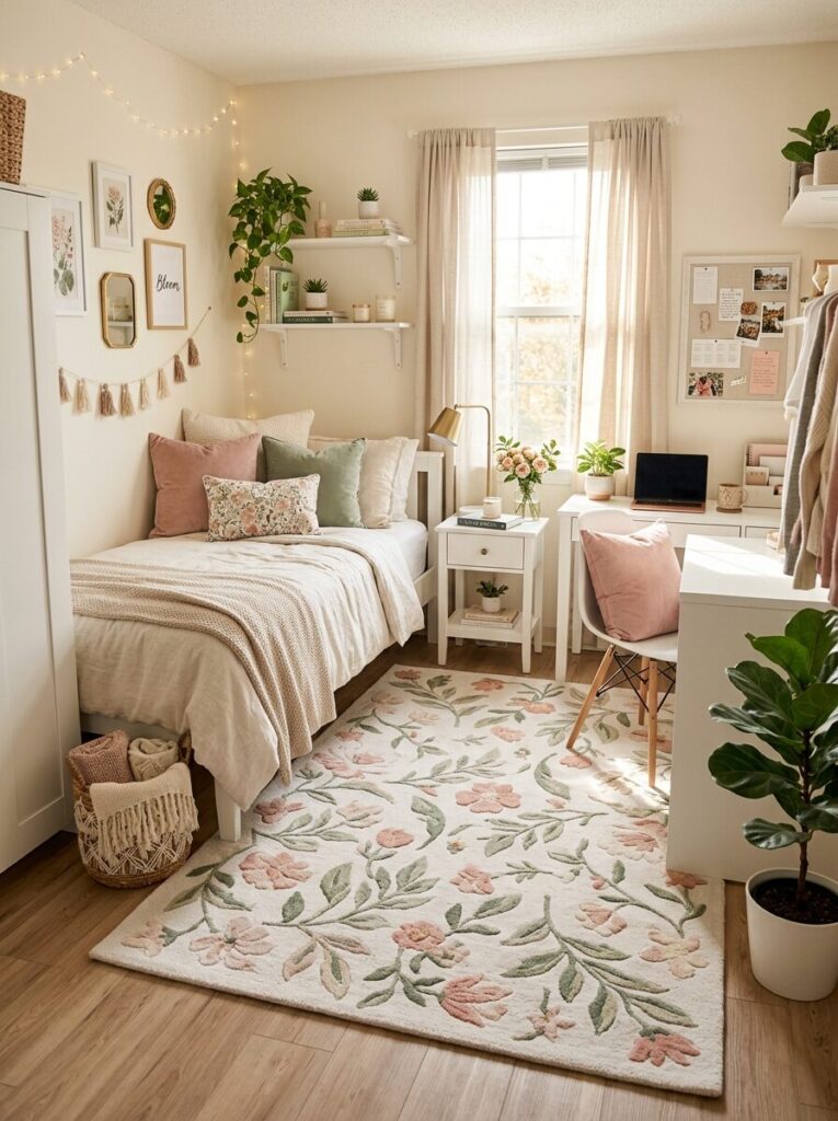 Pink and Green Dorm Room