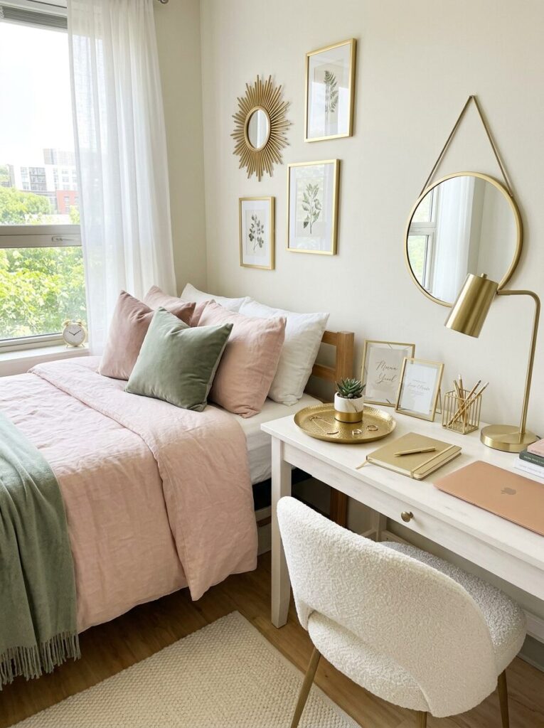 Pink and Green Dorm Room