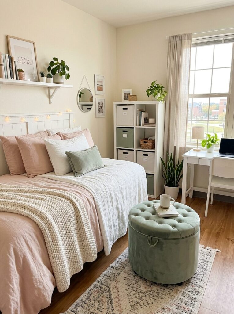 Pink and Green Dorm Room