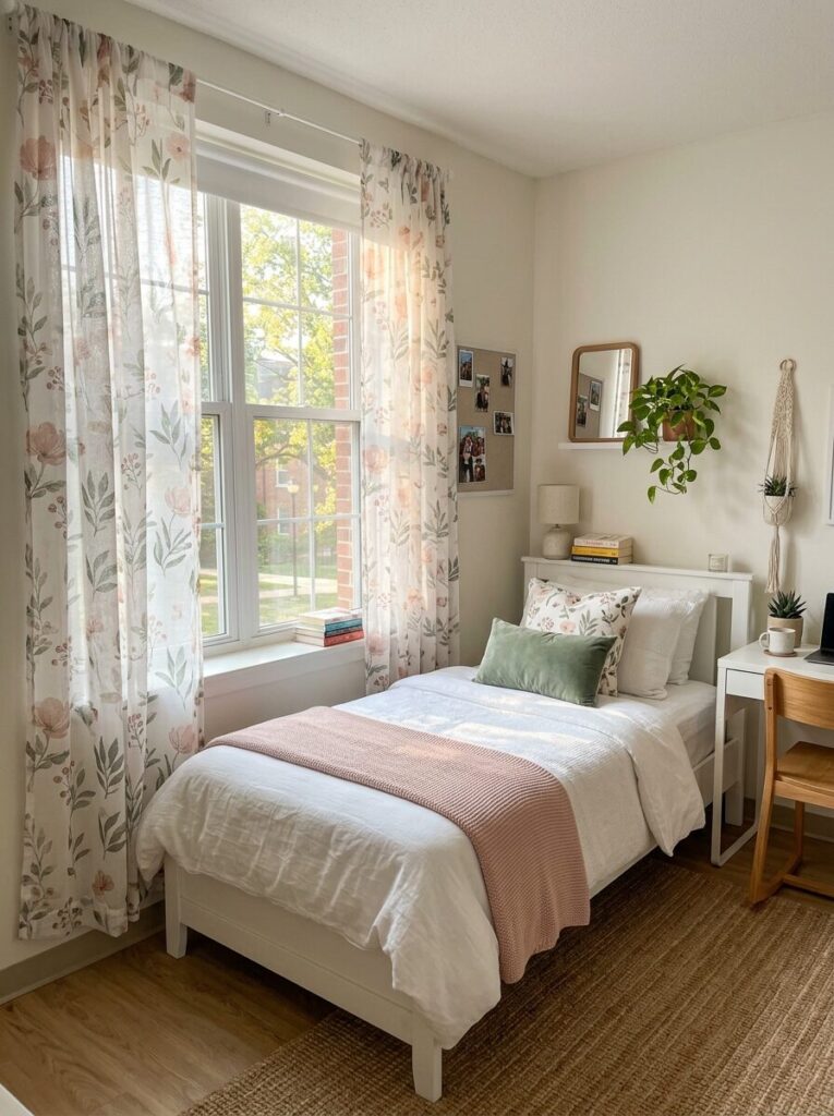 Pink and Green Dorm Room