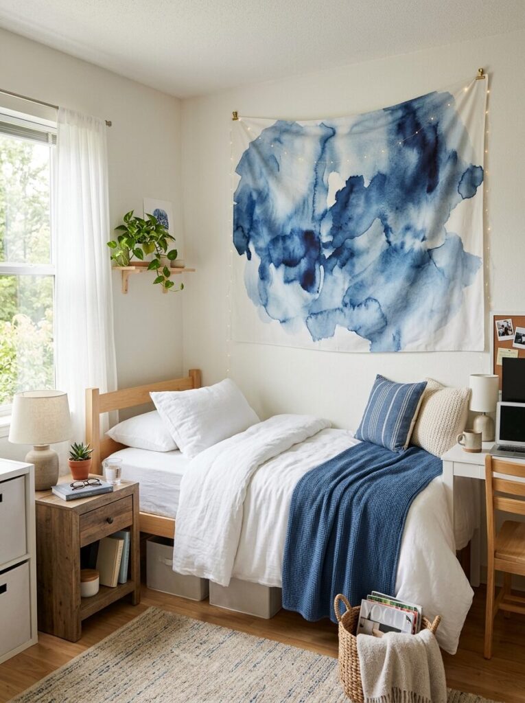 Blue and White Dorm Room Ideas