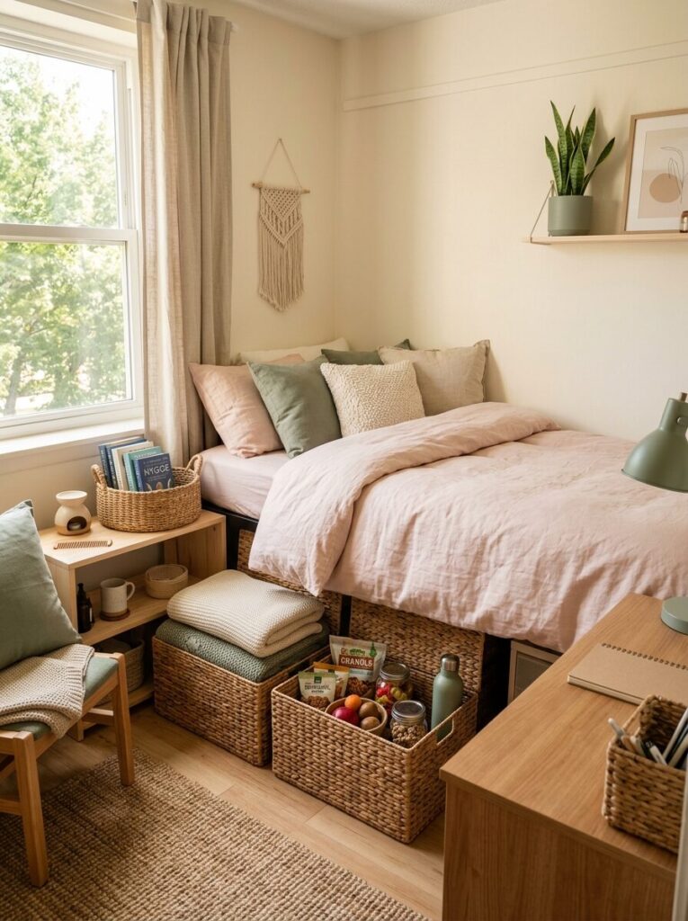 Pink and Green Dorm Room