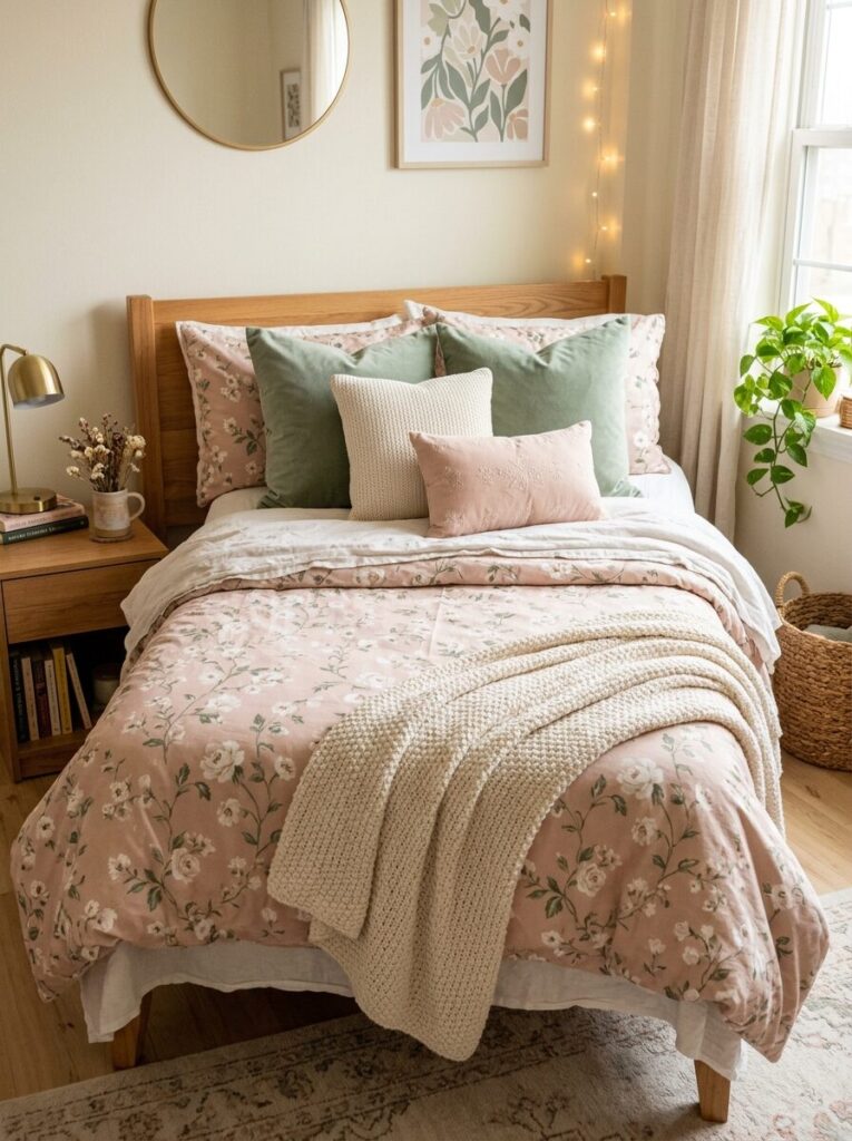 Pink and Green Dorm Room