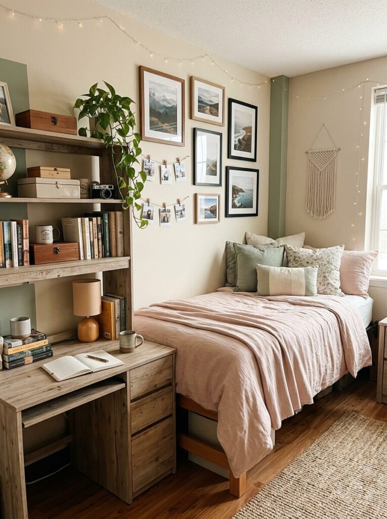 Pink and Green Dorm Room
